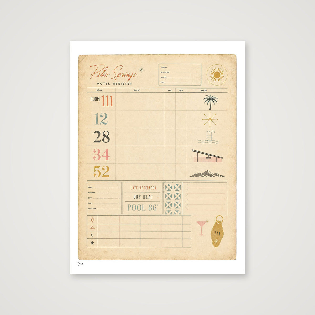 Palm Springs Hotel Chart — California — 60×80cm, 24×31" Print only