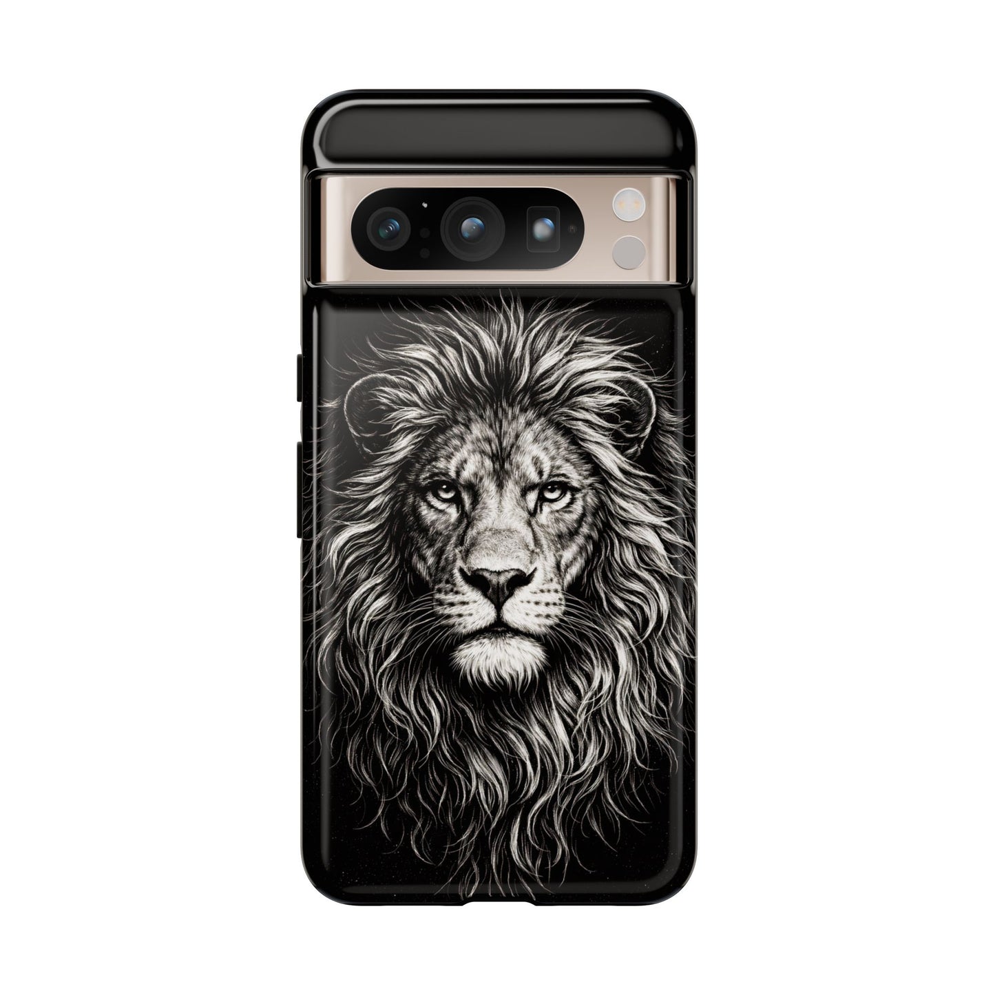 Lion Portrait Tough Phone Case — Protective Black Rugged Case with Detailed Lion Artwork