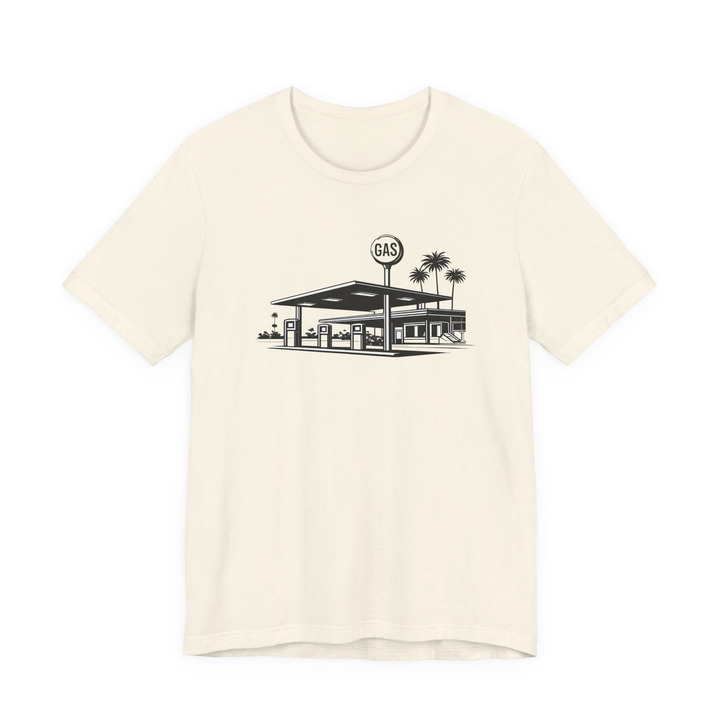 Mid Century Gas Station Graphic Tee, Icons of Mid Century series — Retro Desert Pump Illustration T-Shirt, Palm Springs Modern