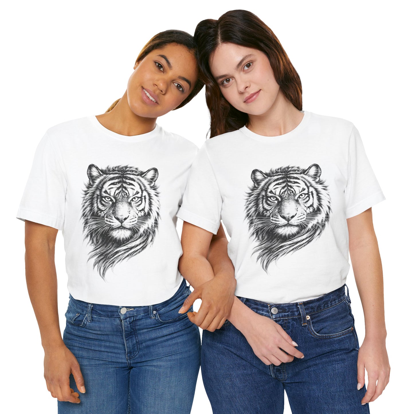 Tiger Head Sketch T-Shirt — Detailed Black & White charcoal drawing style  Wildlife Graphic Tee