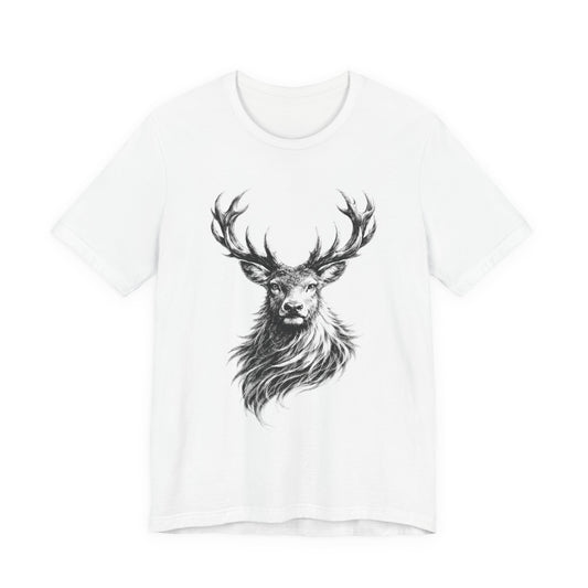 Stag Deer Charcoal Sketch T-Shirt – Black & White Wildlife Art unisex Tee