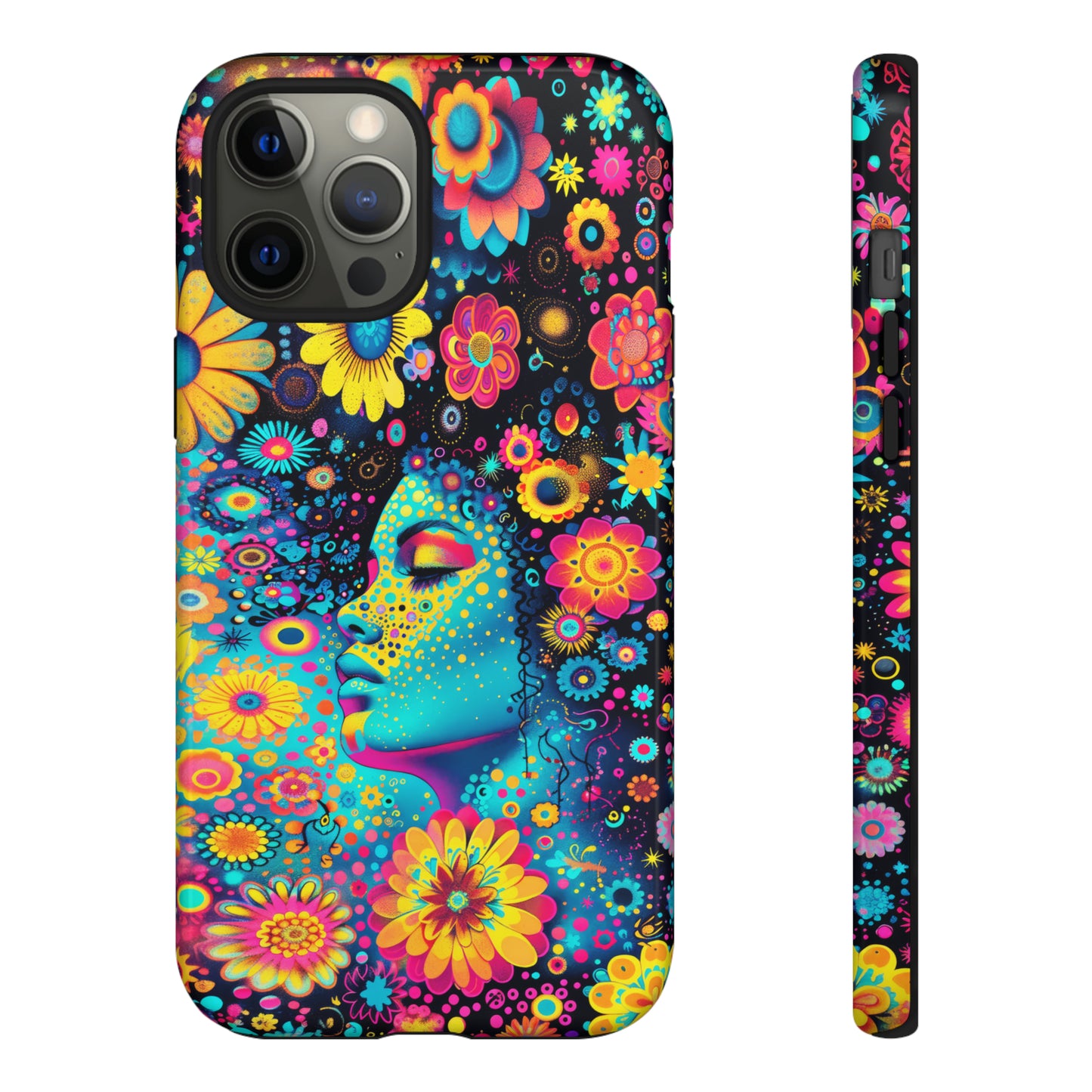 Phone Case, flower girl in aqua, Artistic design, Tough Case, Colorful whimsical flower fantasy design, iPhone 15, 14, 13, 12, 11, Samsung, Pixel