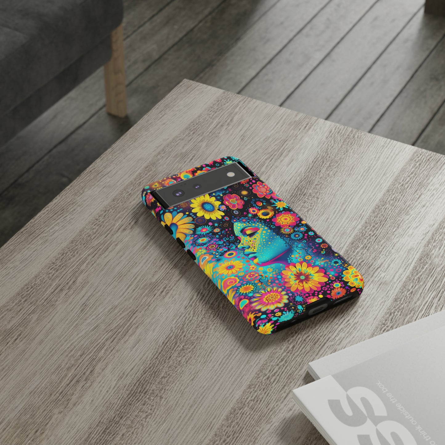 Phone Case, flower girl in aqua, Artistic design, Tough Case, Colorful whimsical flower fantasy design, iPhone 15, 14, 13, 12, 11, Samsung, Pixel