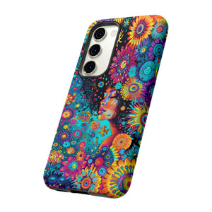 Phone Case, 1970's inspired flower girl, Artistic design, Tough Case, Colorful whimsical flower fantasy design, iPhone 15, 14, 13, 12, 11, Samsung, Pixel