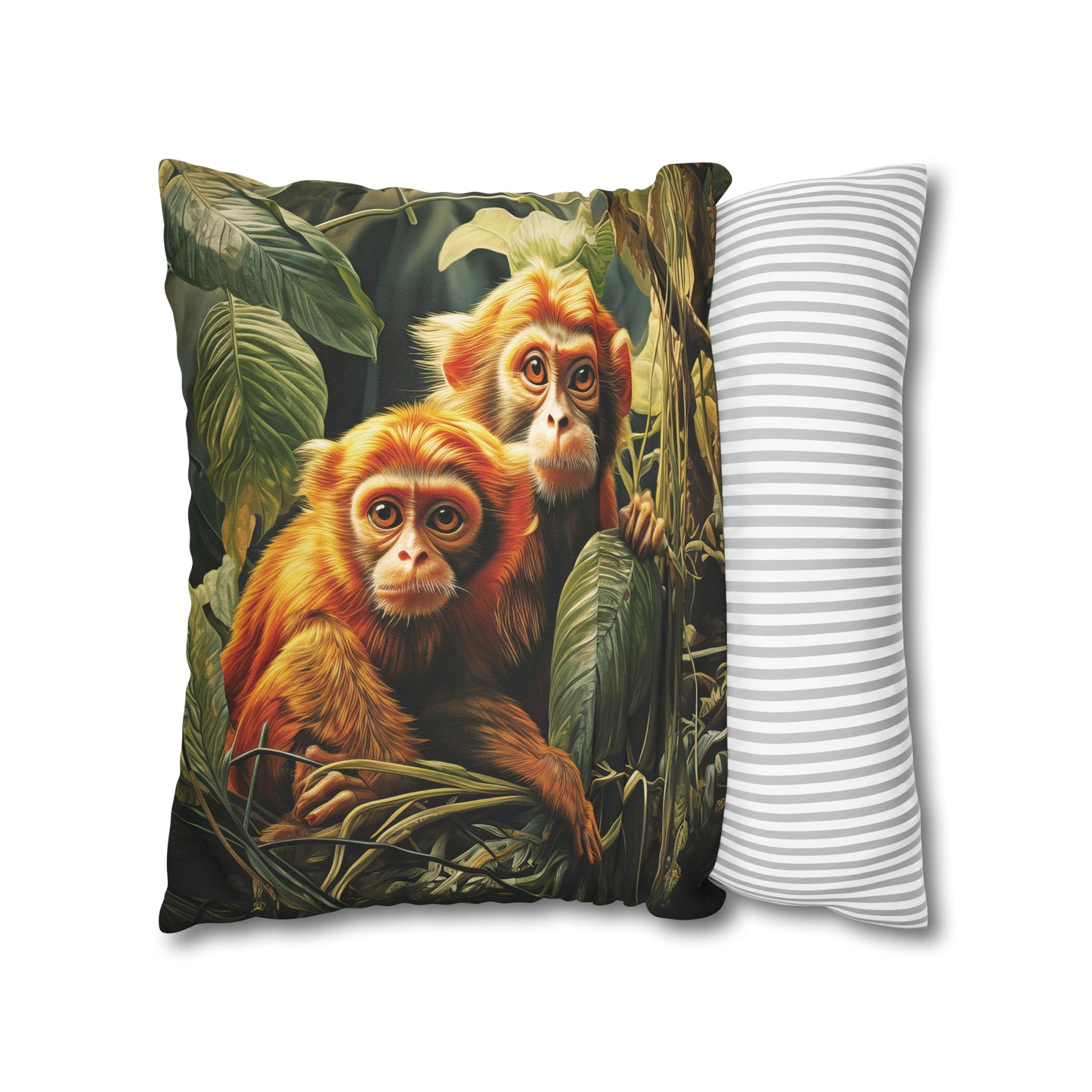 Square Pillow Case 18" x 18", CASE ONLY, no pillow form, original Art ,Colorful, a Mother Monkey and Her Infant on a Branch in the Jungle