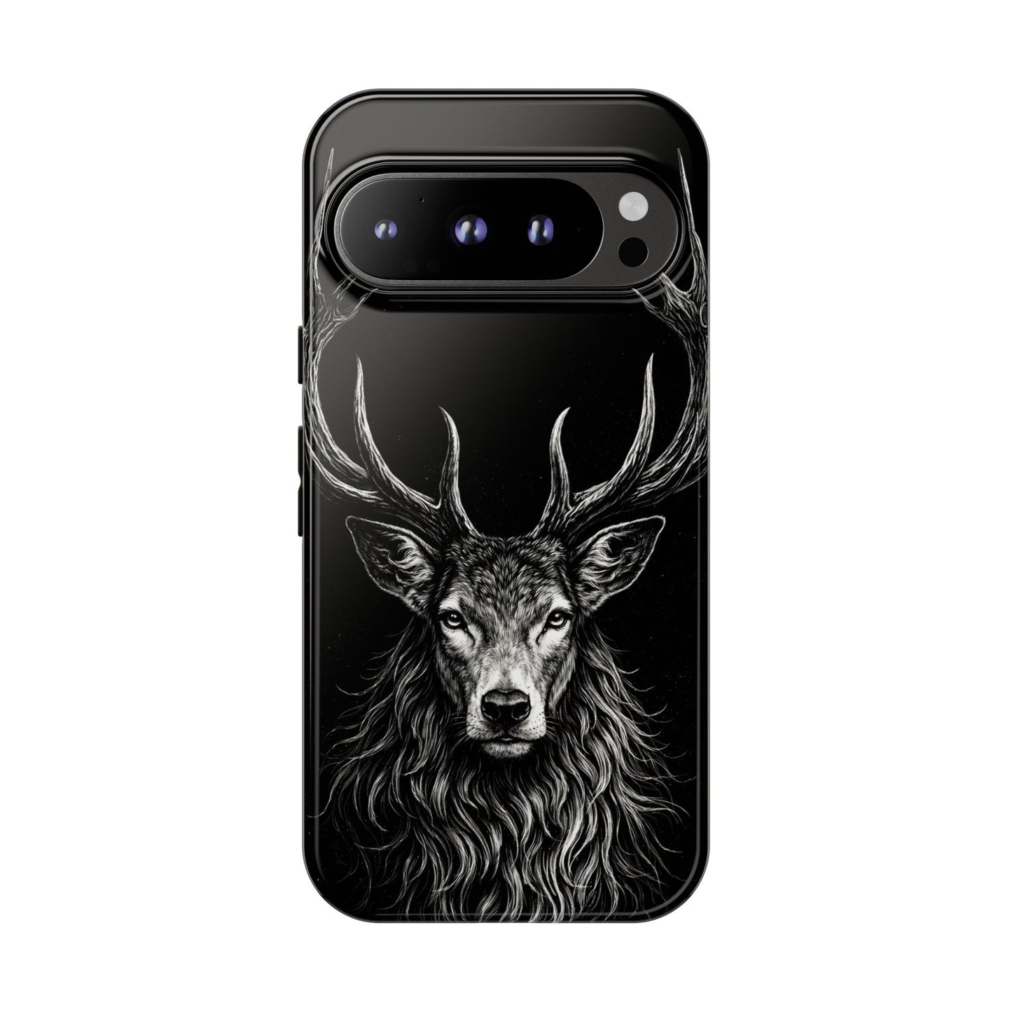 Stag Head drawing Phone Case — Chalk drawing on black of a Deer Protective Phone Cover
