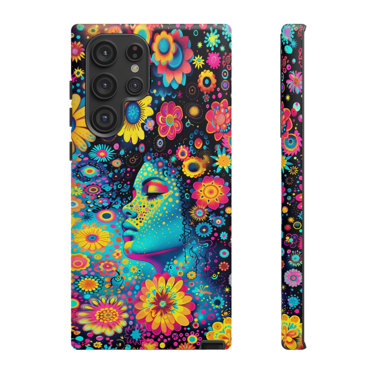 Phone Case, flower girl in aqua, Artistic design, Tough Case, Colorful whimsical flower fantasy design, iPhone 15, 14, 13, 12, 11, Samsung, Pixel