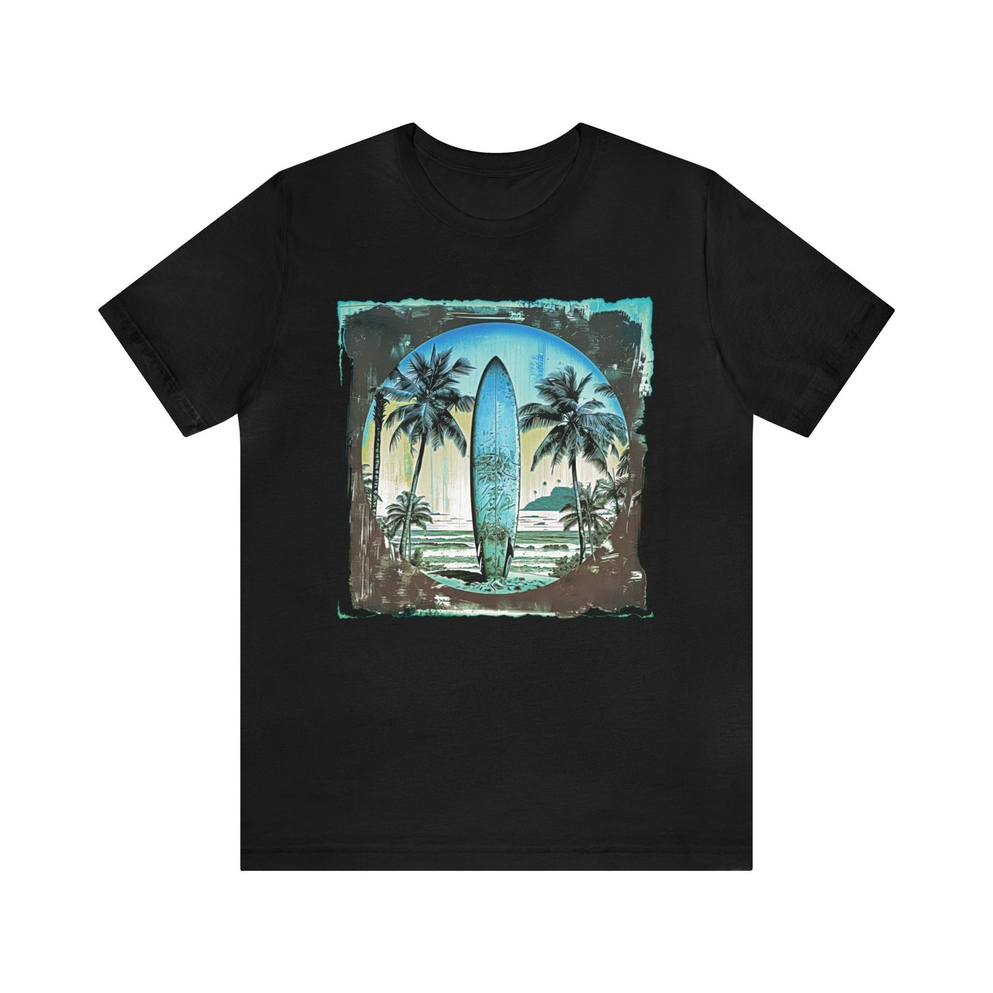 Blue board on the beach Unisex Jersey Short Sleeve Tee