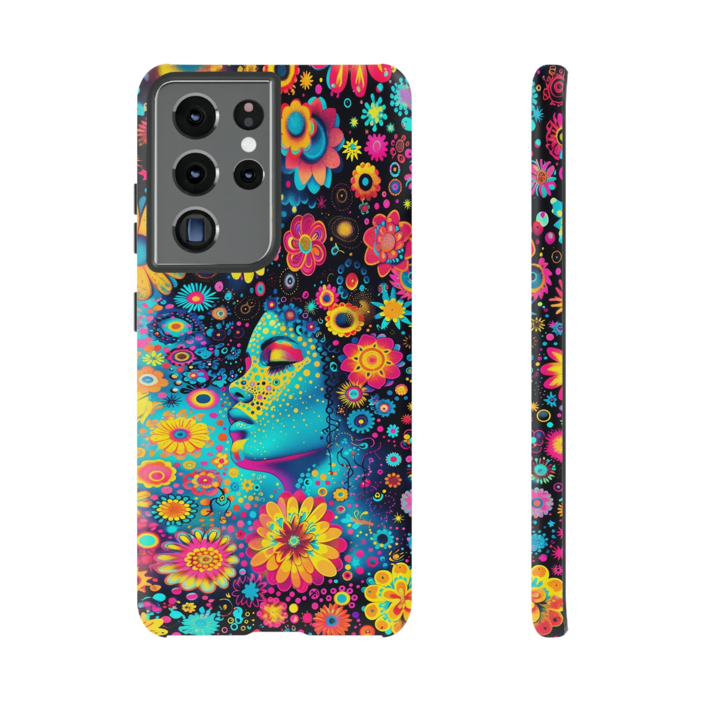 Phone Case, flower girl in aqua, Artistic design, Tough Case, Colorful whimsical flower fantasy design, iPhone 15, 14, 13, 12, 11, Samsung, Pixel