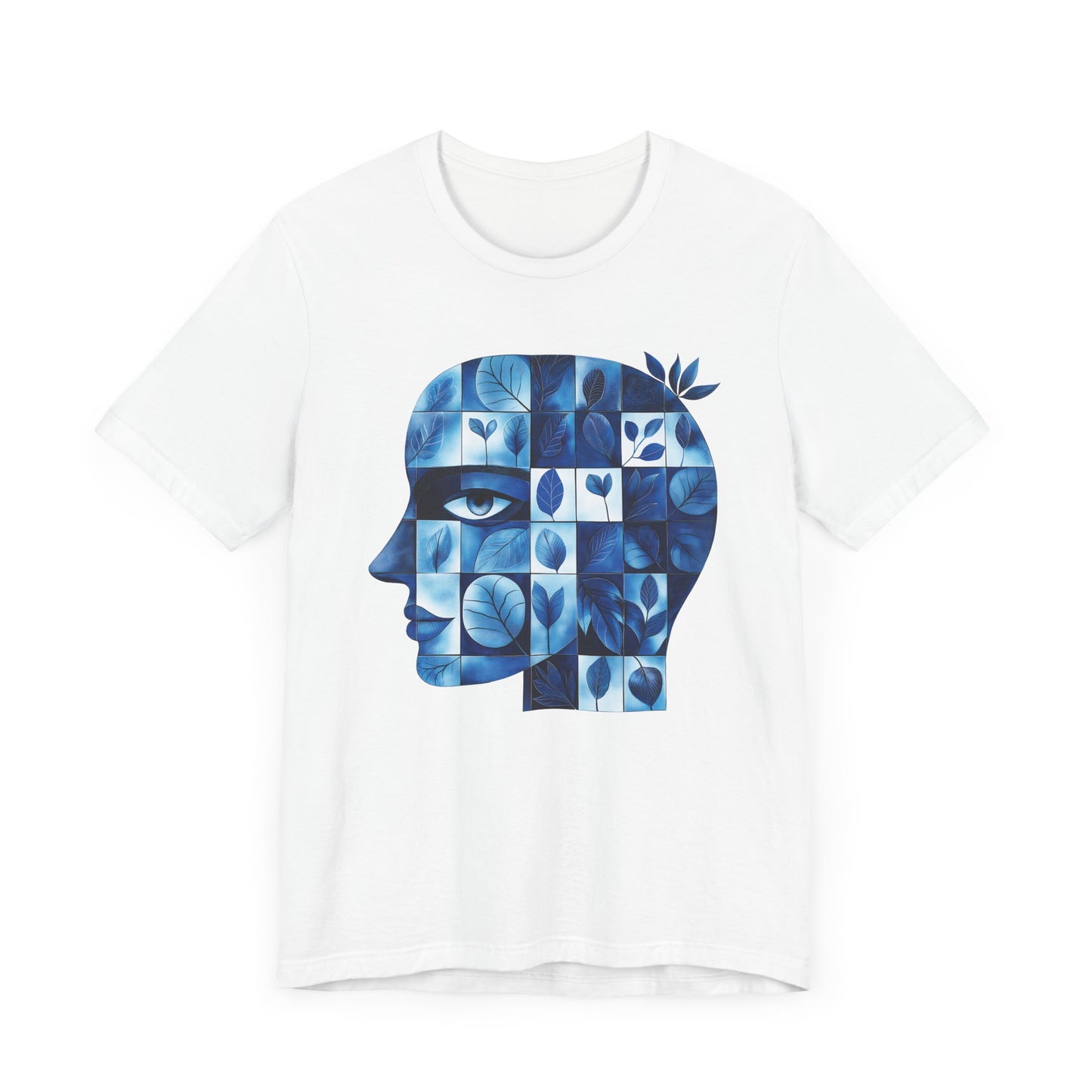 Artistic Floral Head Unisex Tee - Thoughtful Blue Design