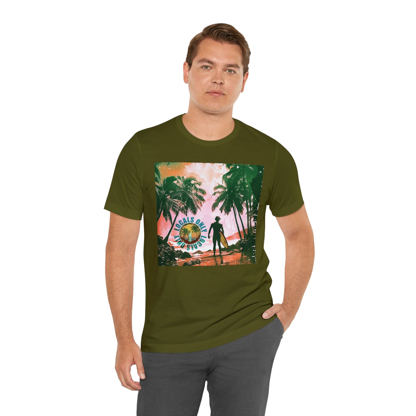 Beach scene with Locals Only stamp Unisex Jersey Short Sleeve Tee