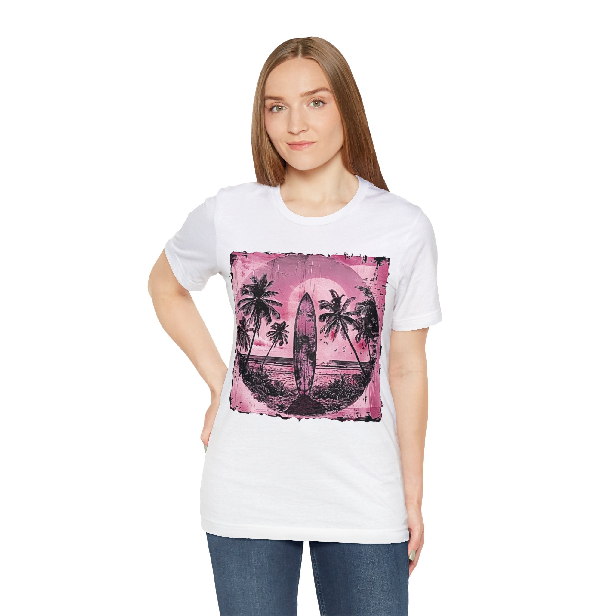 Pink vintage surfboard Unisex Jersey Short Sleeve Tee