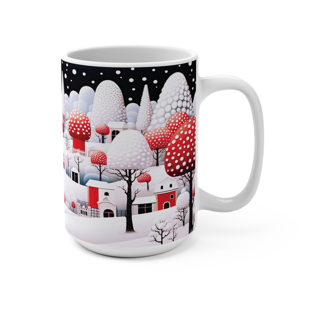 Mug 15oz With Snowy Holiday Mushroom town