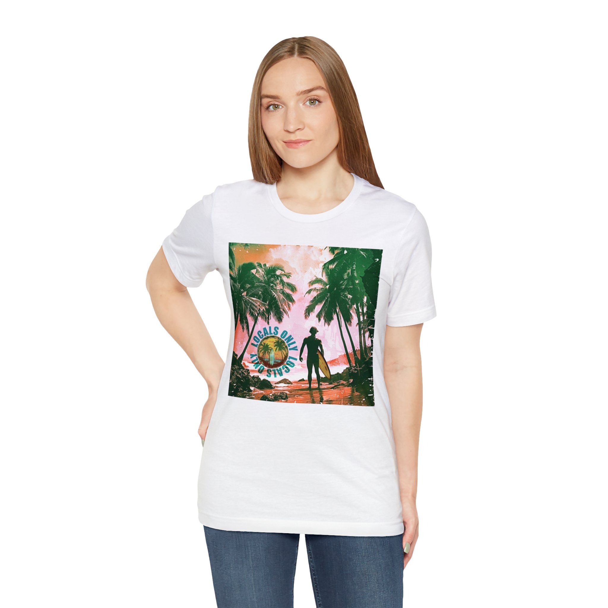 Beach scene with Locals Only stamp Unisex Jersey Short Sleeve Tee