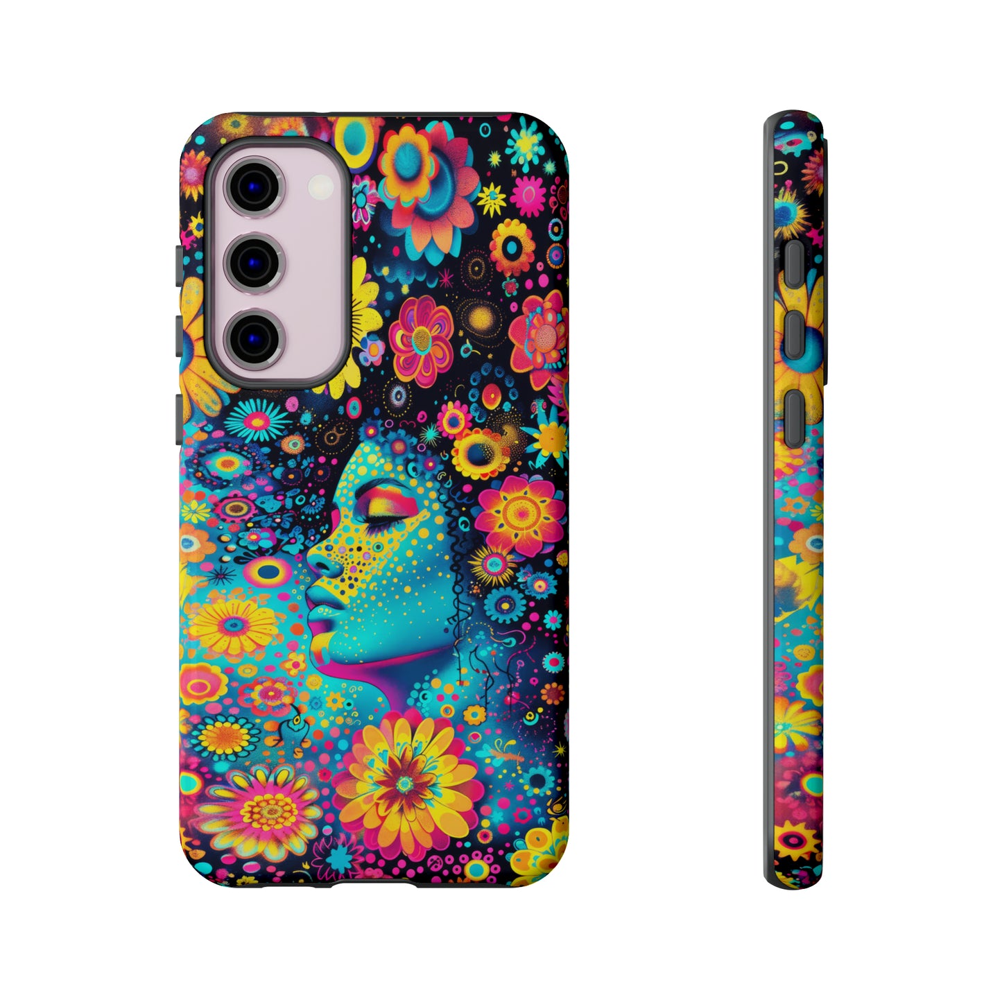 Phone Case, flower girl in aqua, Artistic design, Tough Case, Colorful whimsical flower fantasy design, iPhone 15, 14, 13, 12, 11, Samsung, Pixel