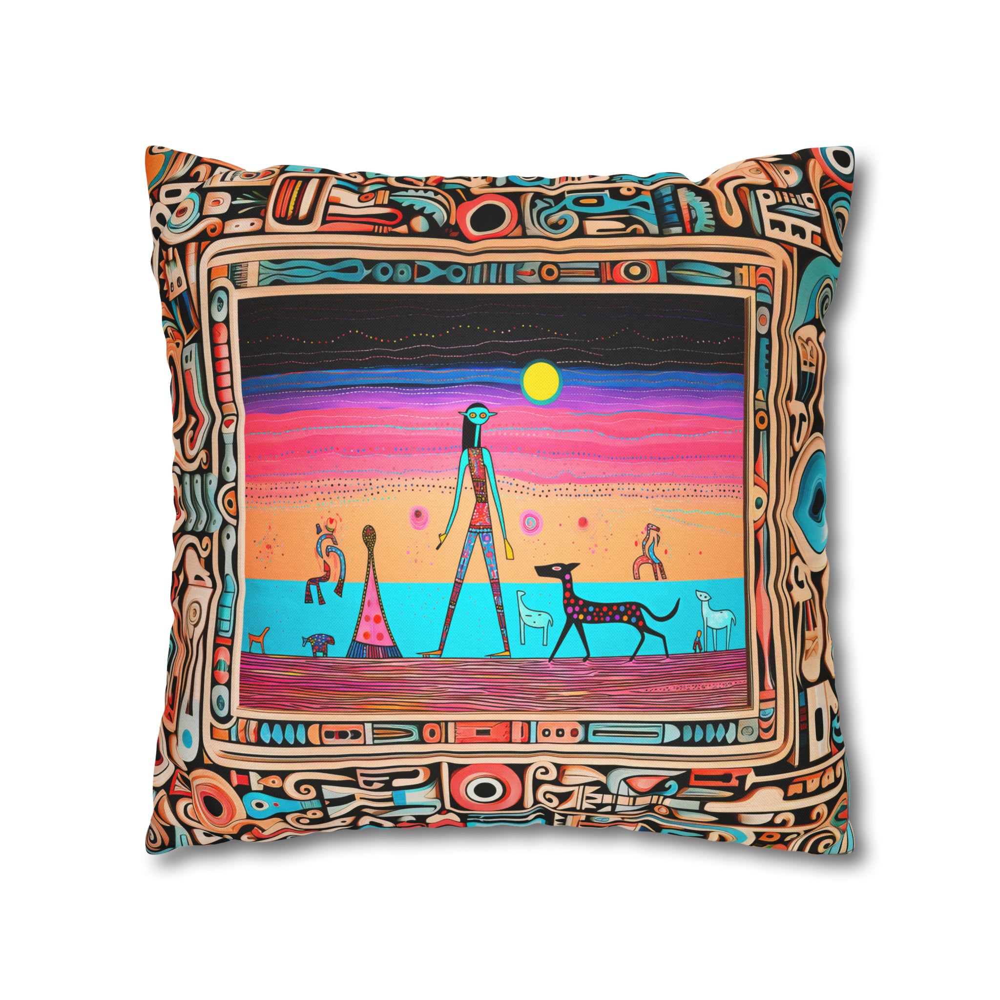 Square Pillow Case 18" x 18", CASE ONLY, no pillow form, original Pop Art Style, Beach Sunset on Mars, Framed