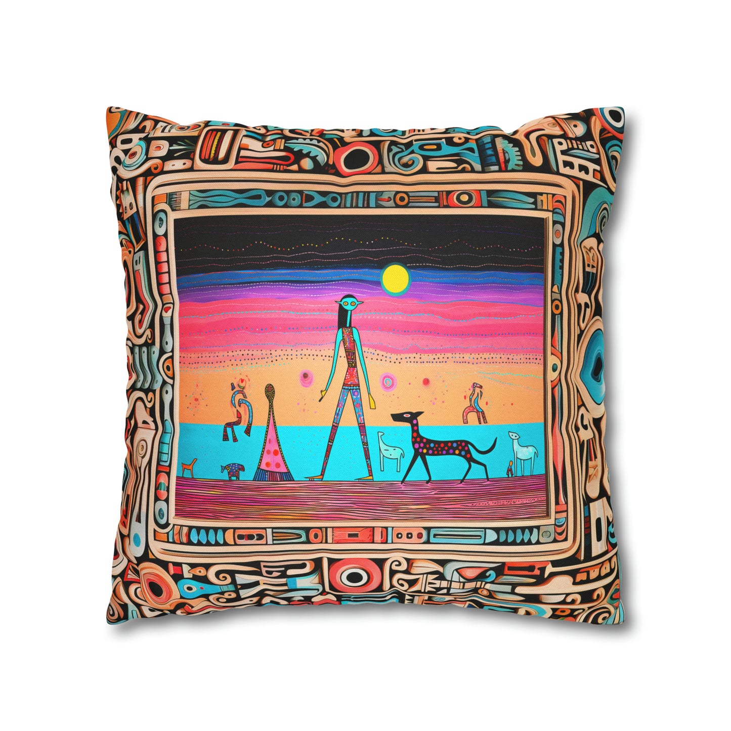 Square Pillow Case 18" x 18", CASE ONLY, no pillow form, original Pop Art Style, Beach Sunset on Mars, Framed