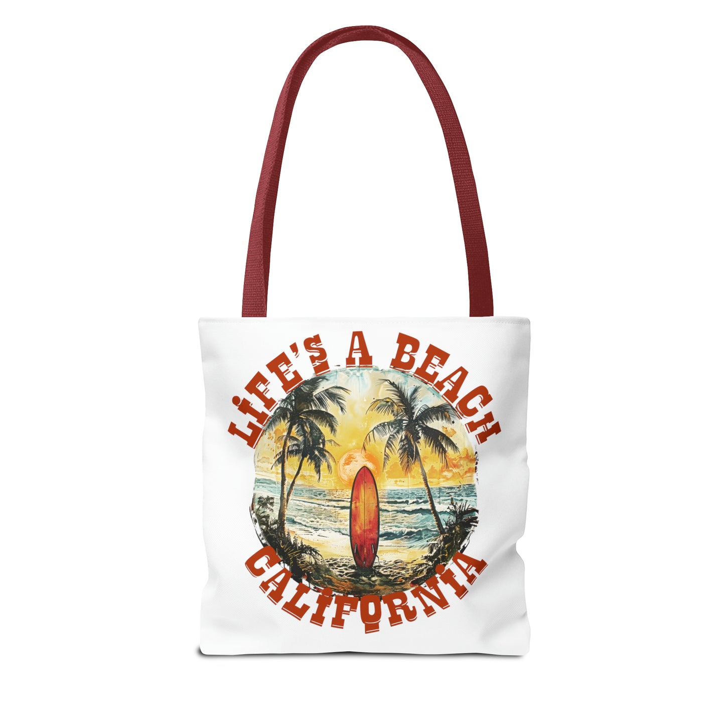 Life's a beach with red strap Tote Bag (AOP)