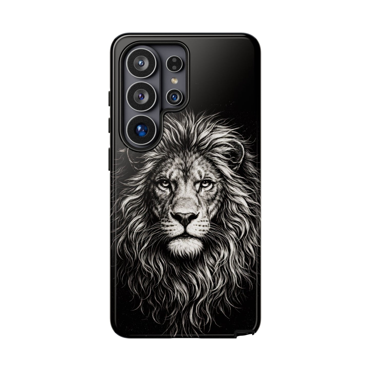 Lion Portrait Tough Phone Case — Protective Black Rugged Case with Detailed Lion Artwork