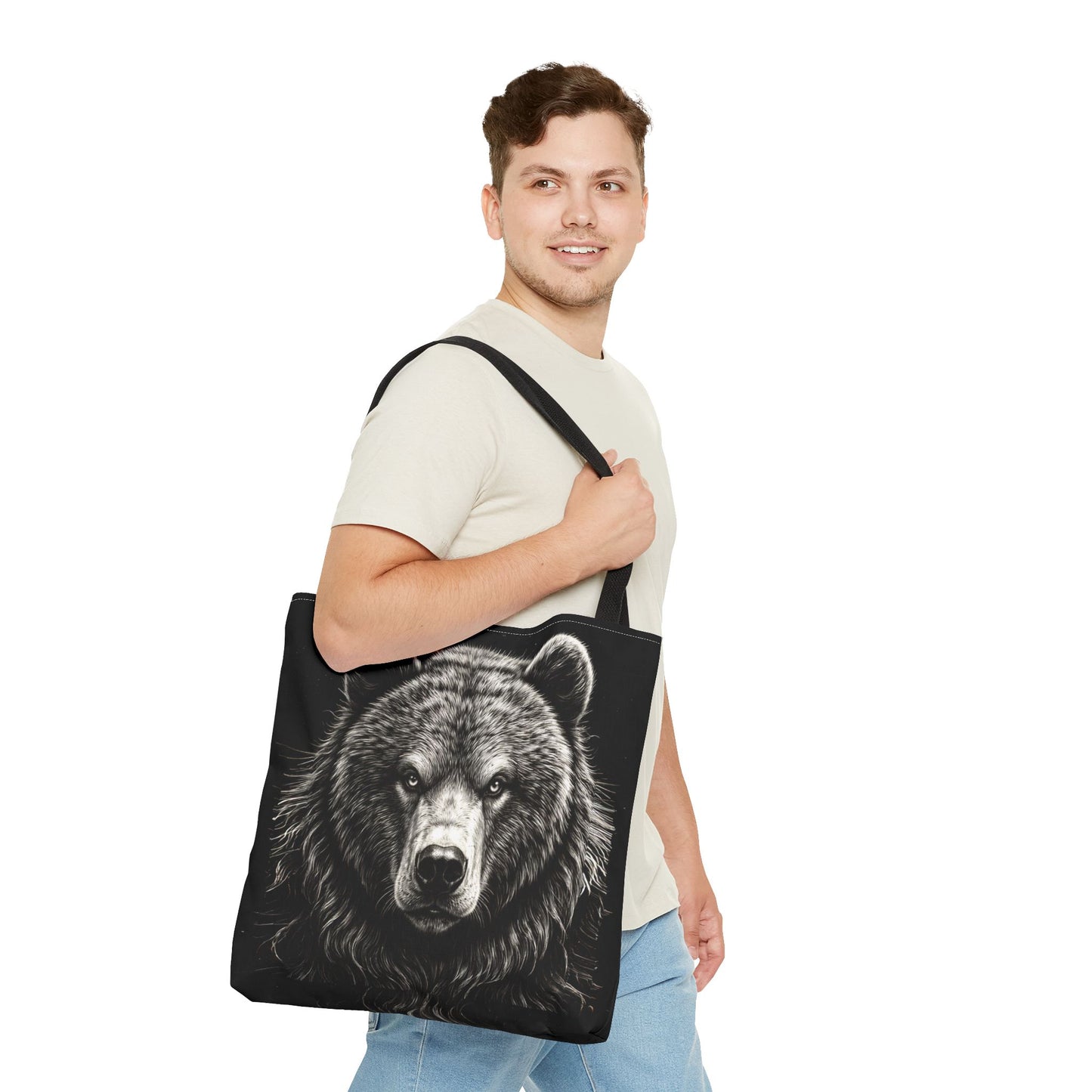 Bear Drawing Portrait Tote Bag – Bold Vintage Grizzly All-Over Print