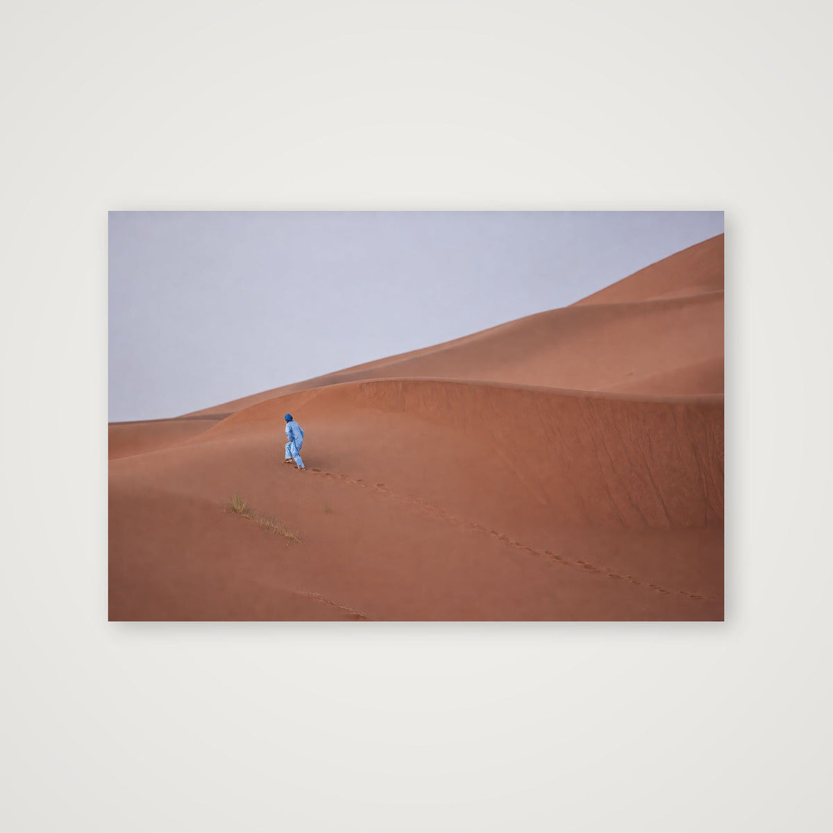 Blue Figure Across Quiet Dunes — 45×30cm, 18×12" Print only