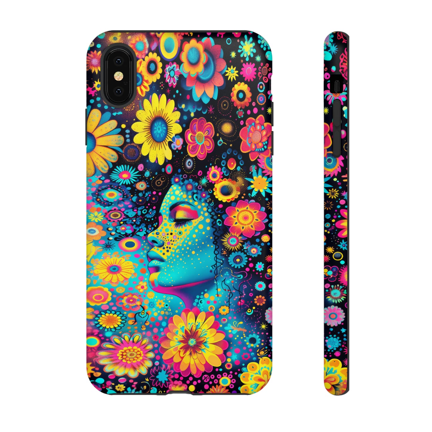 Phone Case, flower girl in aqua, Artistic design, Tough Case, Colorful whimsical flower fantasy design, iPhone 15, 14, 13, 12, 11, Samsung, Pixel