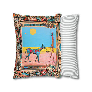 Square Pillow Case 18" x 18", CASE ONLY, no pillow form, original Pop Art Style, Pink Alien & Blue Dog in a Frame