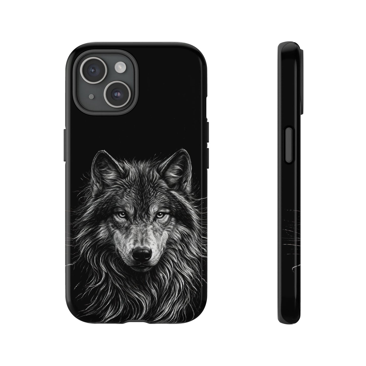 Wolf drawing Phone Case - Tough and Stylish Black Design