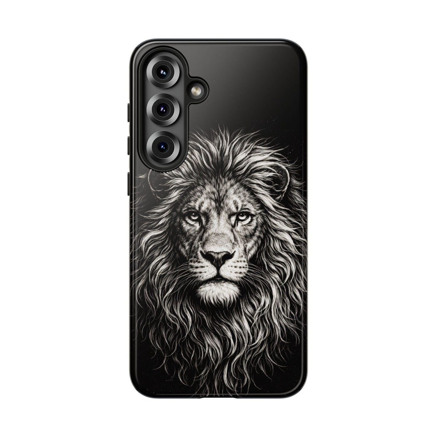 Lion Portrait Tough Phone Case — Protective Black Rugged Case with Detailed Lion Artwork