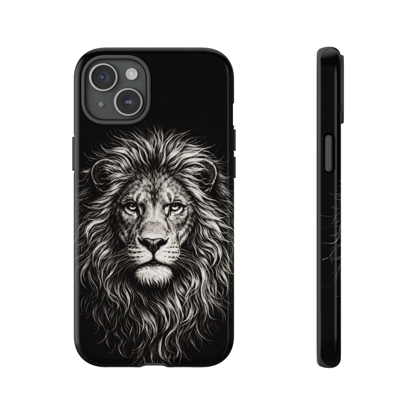Lion Portrait Tough Phone Case — Protective Black Rugged Case with Detailed Lion Artwork