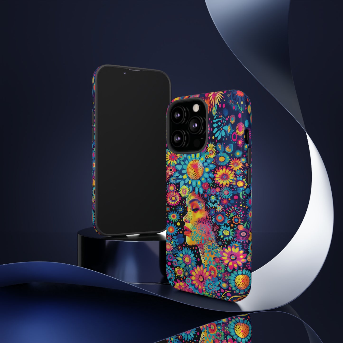 Phone Case, whimsical flower girl, Artistic design, Tough Case, Colorful flower fantasy design, iPhone 15, 14, 13, 12, 11, Samsung, Pixel