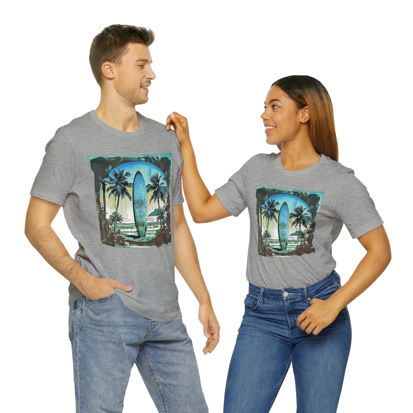 Blue board on the beach Unisex Jersey Short Sleeve Tee