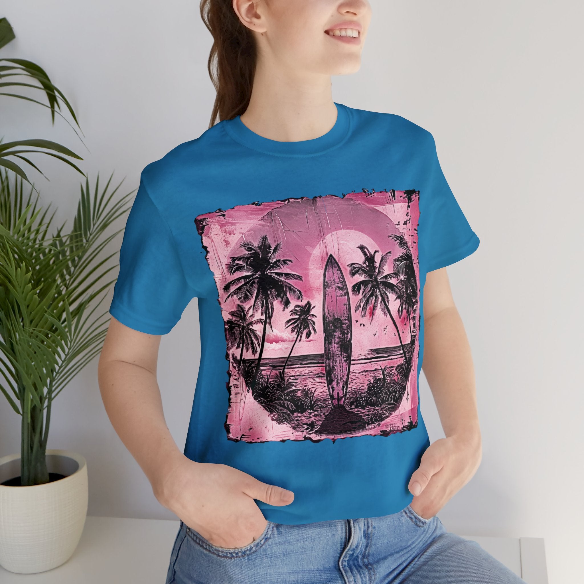 Pink vintage surfboard Unisex Jersey Short Sleeve Tee