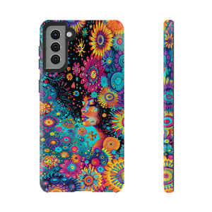 Phone Case, 1970's inspired flower girl, Artistic design, Tough Case, Colorful whimsical flower fantasy design, iPhone 15, 14, 13, 12, 11, Samsung, Pixel