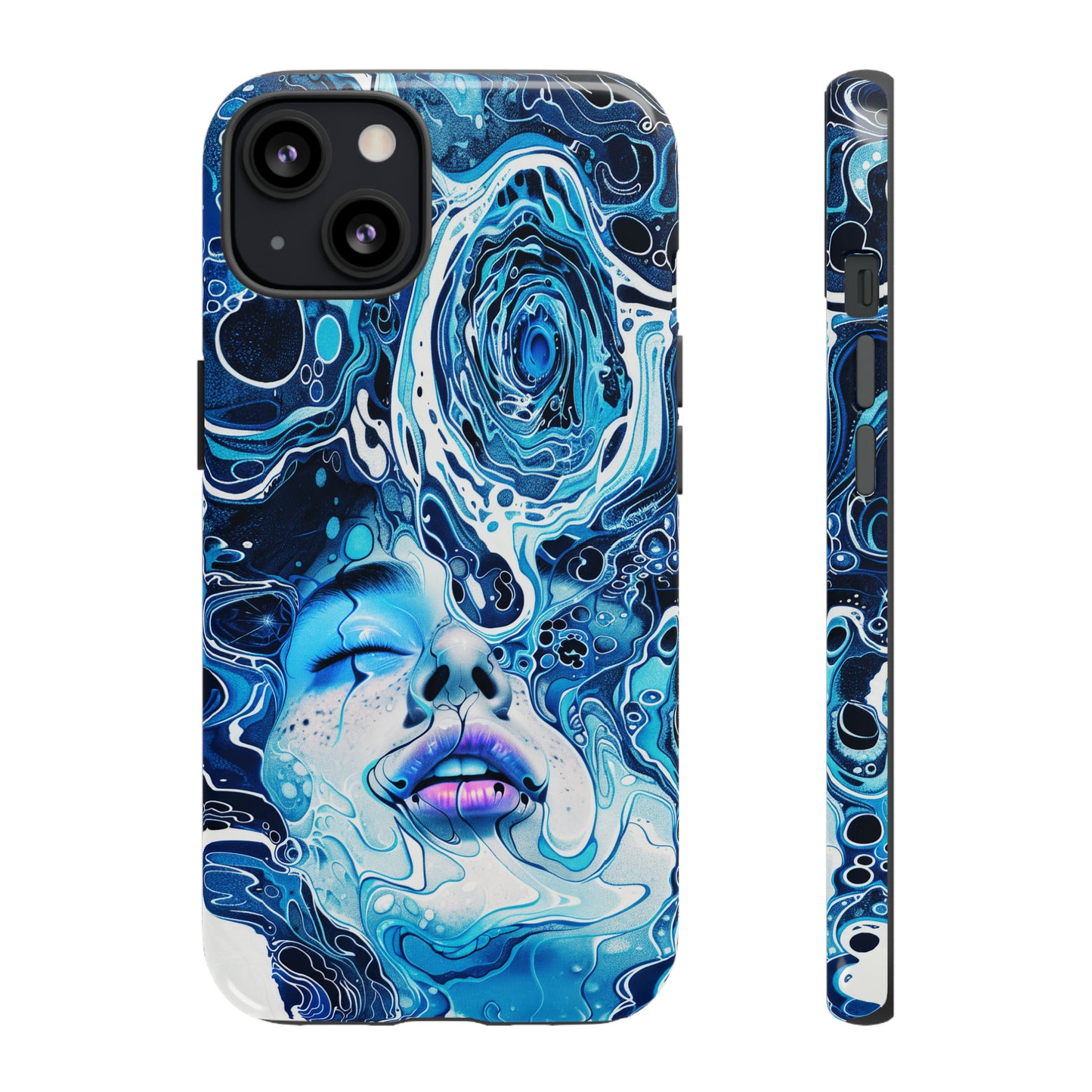 Phone Case, whimsical water fantasy design, blue woman in water, Artistic design, Tough Case, , iPhone 15, 14, 13, 12, 11, Samsung, Pixel