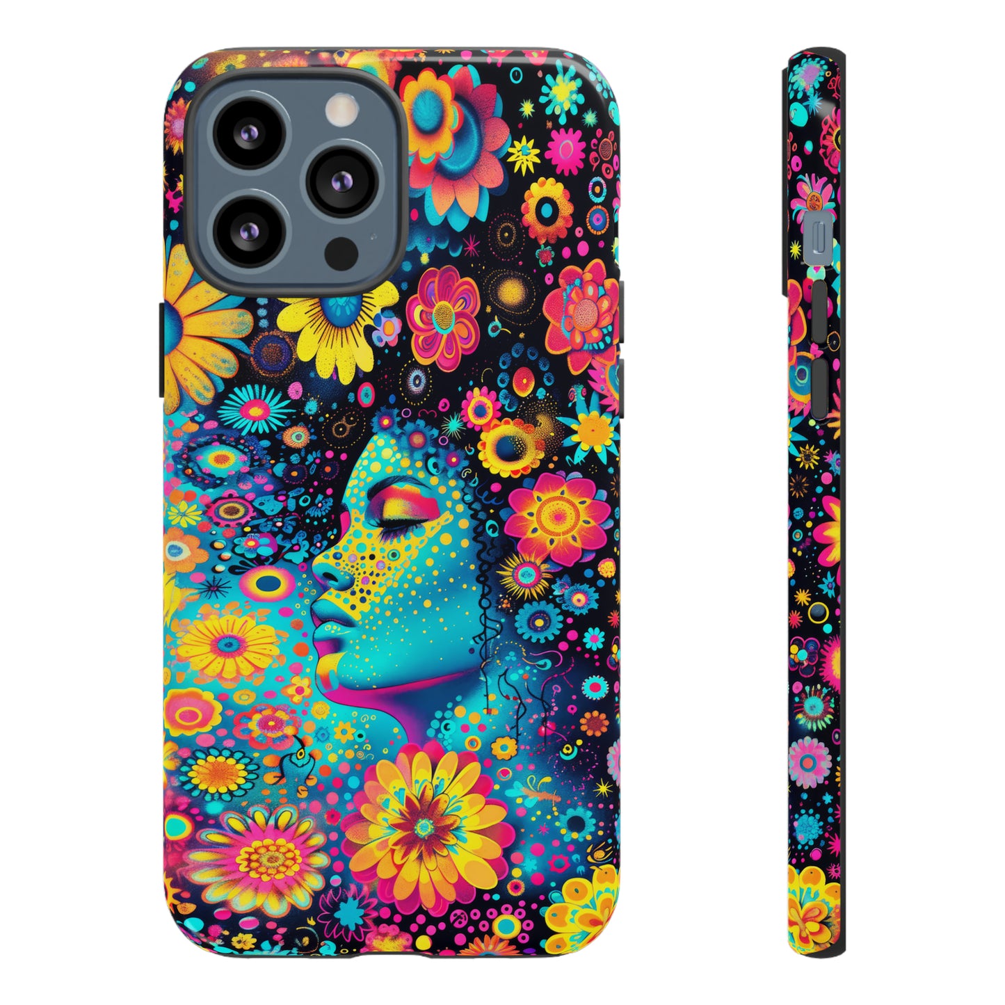 Phone Case, flower girl in aqua, Artistic design, Tough Case, Colorful whimsical flower fantasy design, iPhone 15, 14, 13, 12, 11, Samsung, Pixel