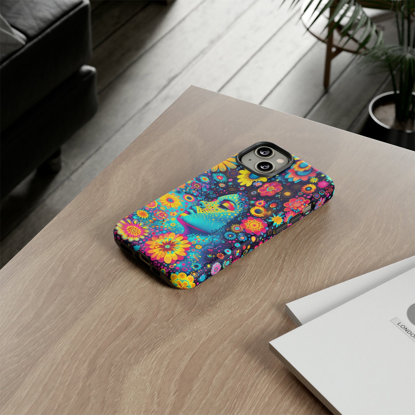 Phone Case, flower girl in aqua, Artistic design, Tough Case, Colorful whimsical flower fantasy design, iPhone 15, 14, 13, 12, 11, Samsung, Pixel