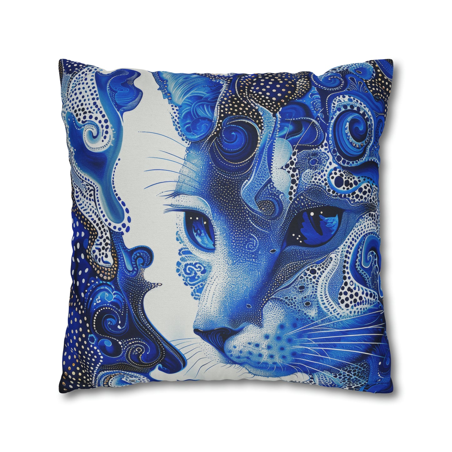 Modern Blue cat pillow, beautiful animal accent pillow, Home decor for cat lover, unique whimsical cat theme, Blue abstract style, case only