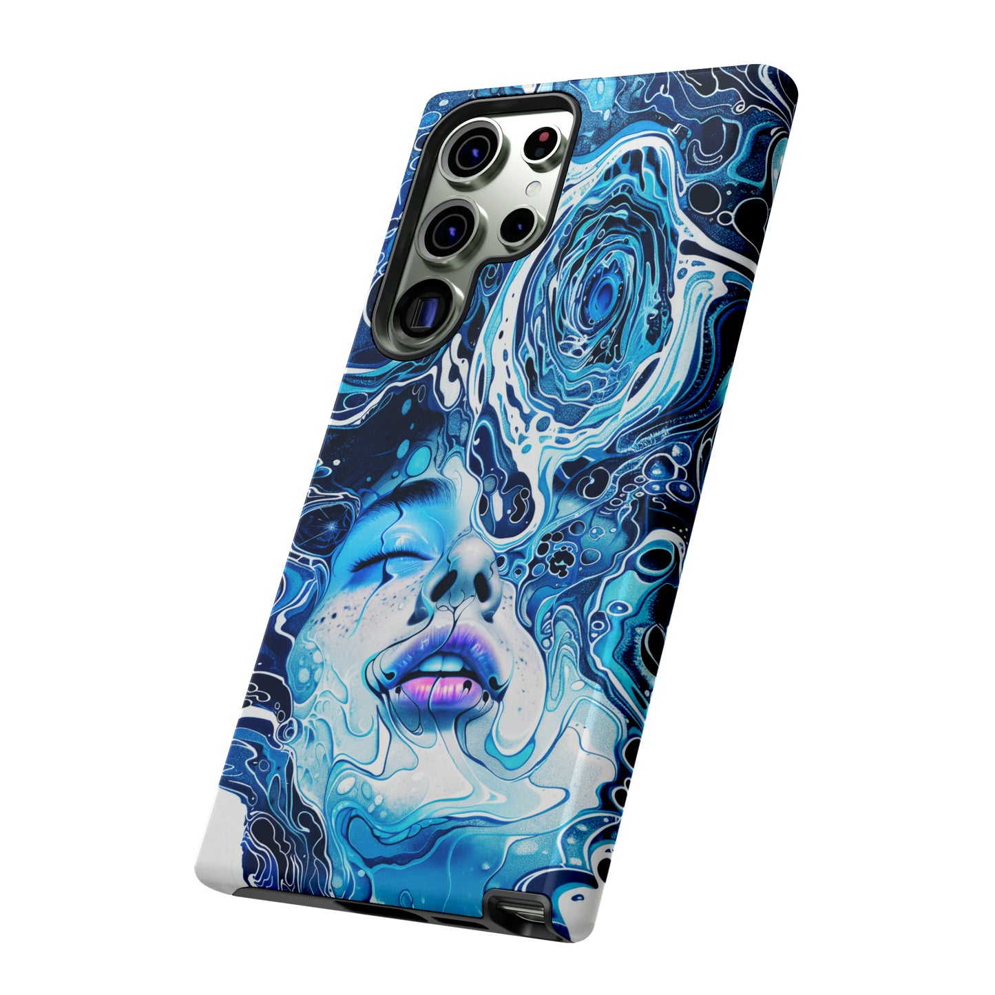 Phone Case, whimsical water fantasy design, blue woman in water, Artistic design, Tough Case, , iPhone 15, 14, 13, 12, 11, Samsung, Pixel