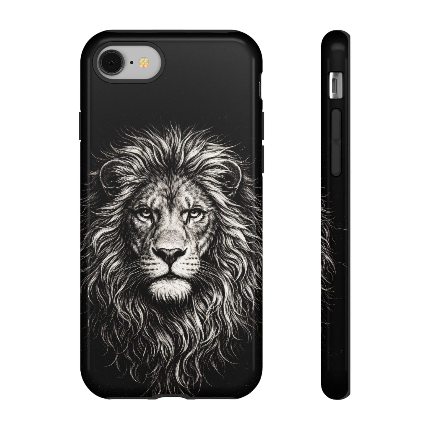 Lion Portrait Tough Phone Case — Protective Black Rugged Case with Detailed Lion Artwork