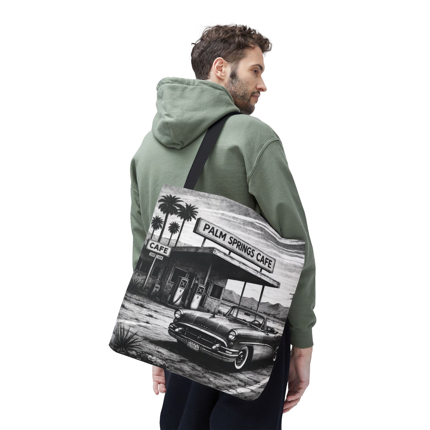 Vintage Palm Springs Cafe Tote Bag – Retro Diner Road Trip Canvas Tote