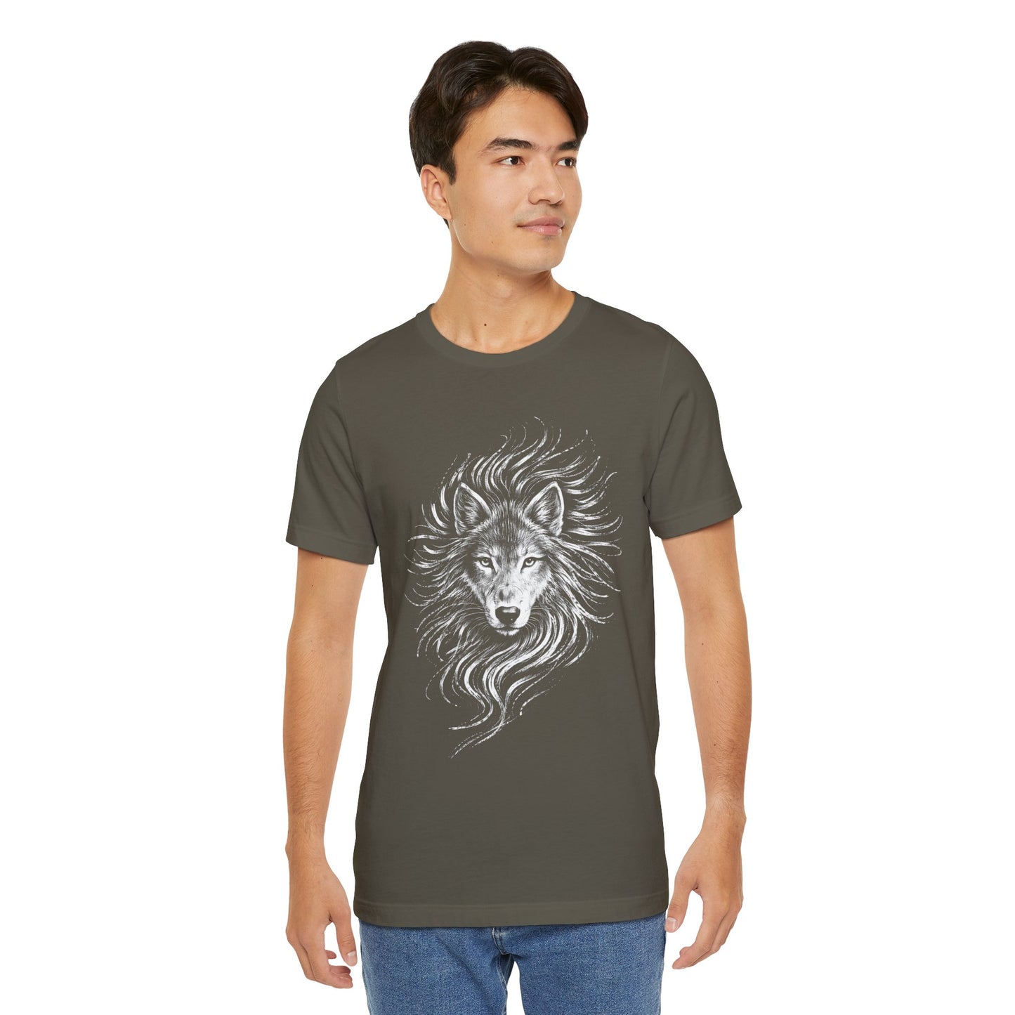 Wolf drawn Portrait T‑Shirt in chalk style — Detailed White Wolf Graphic Tee for Men & Women
