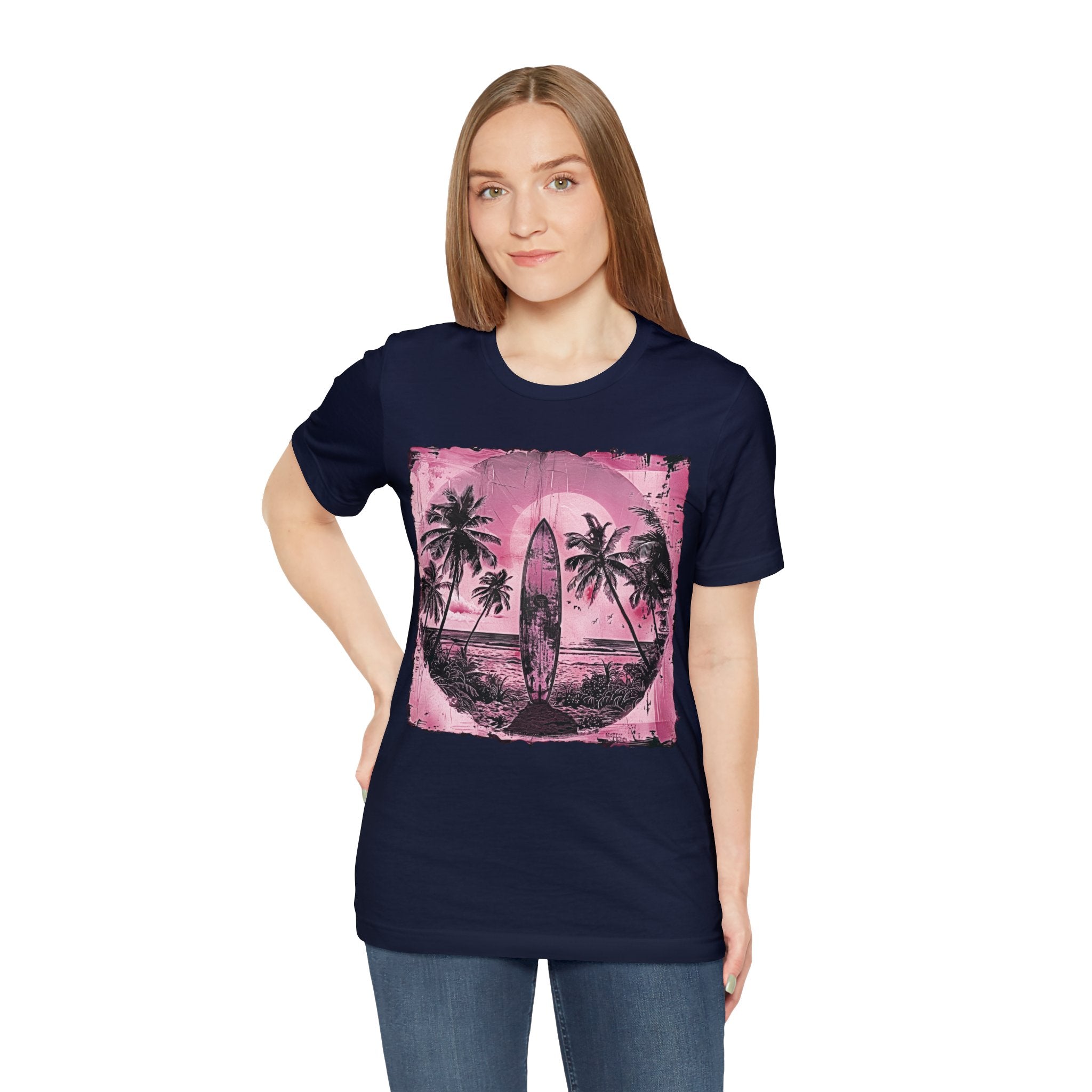 Pink vintage surfboard Unisex Jersey Short Sleeve Tee