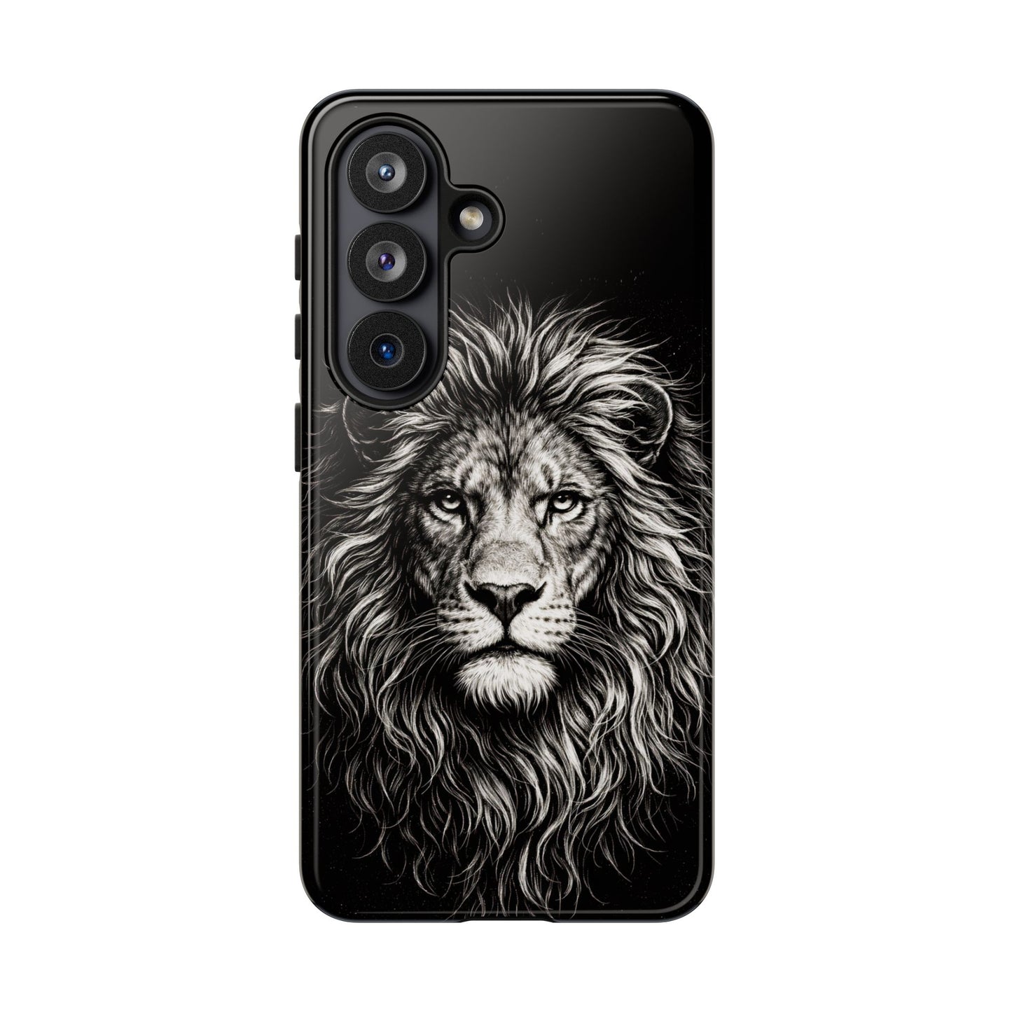 Lion Portrait Tough Phone Case — Protective Black Rugged Case with Detailed Lion Artwork