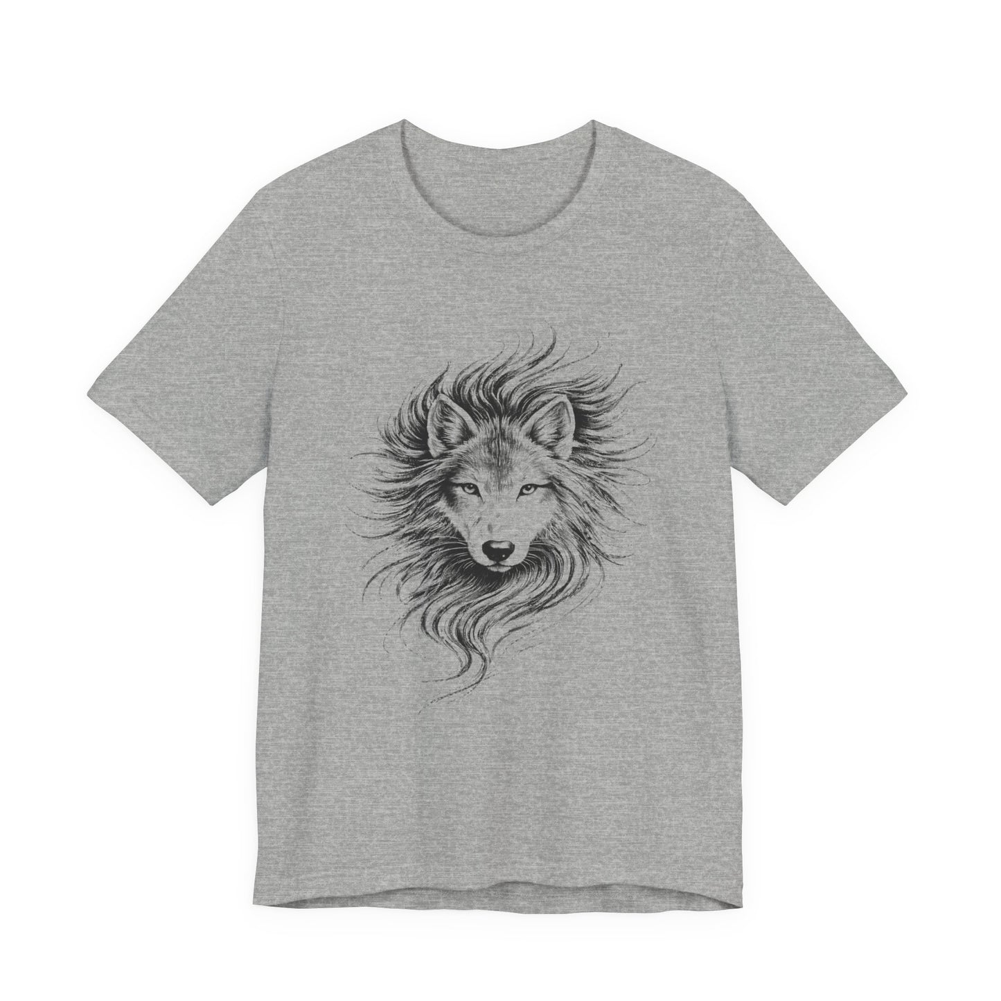 Wolf portrait in charcoal drawing style, unisex wildlife tee