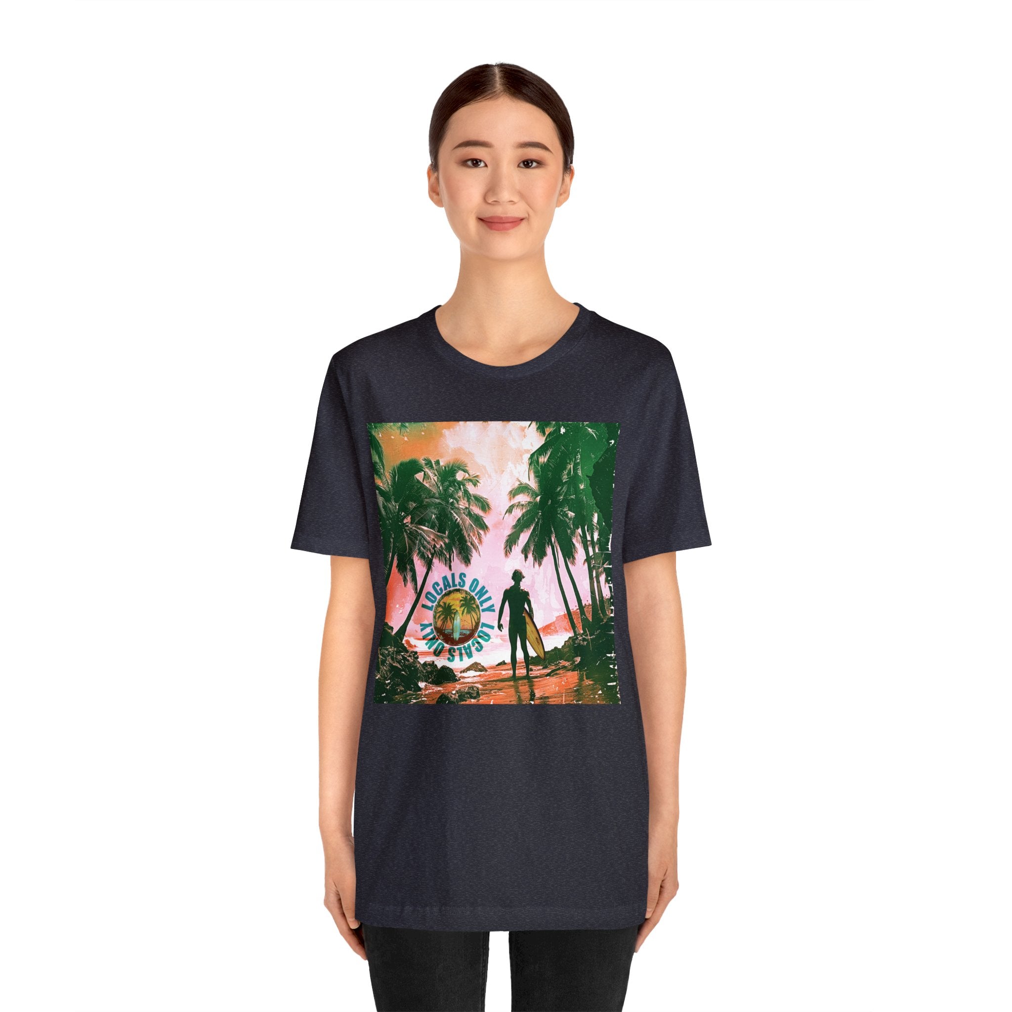 Beach scene with Locals Only stamp Unisex Jersey Short Sleeve Tee