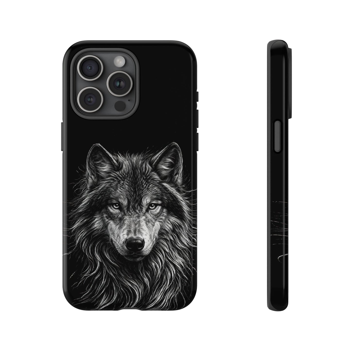 Wolf drawing Phone Case - Tough and Stylish Black Design
