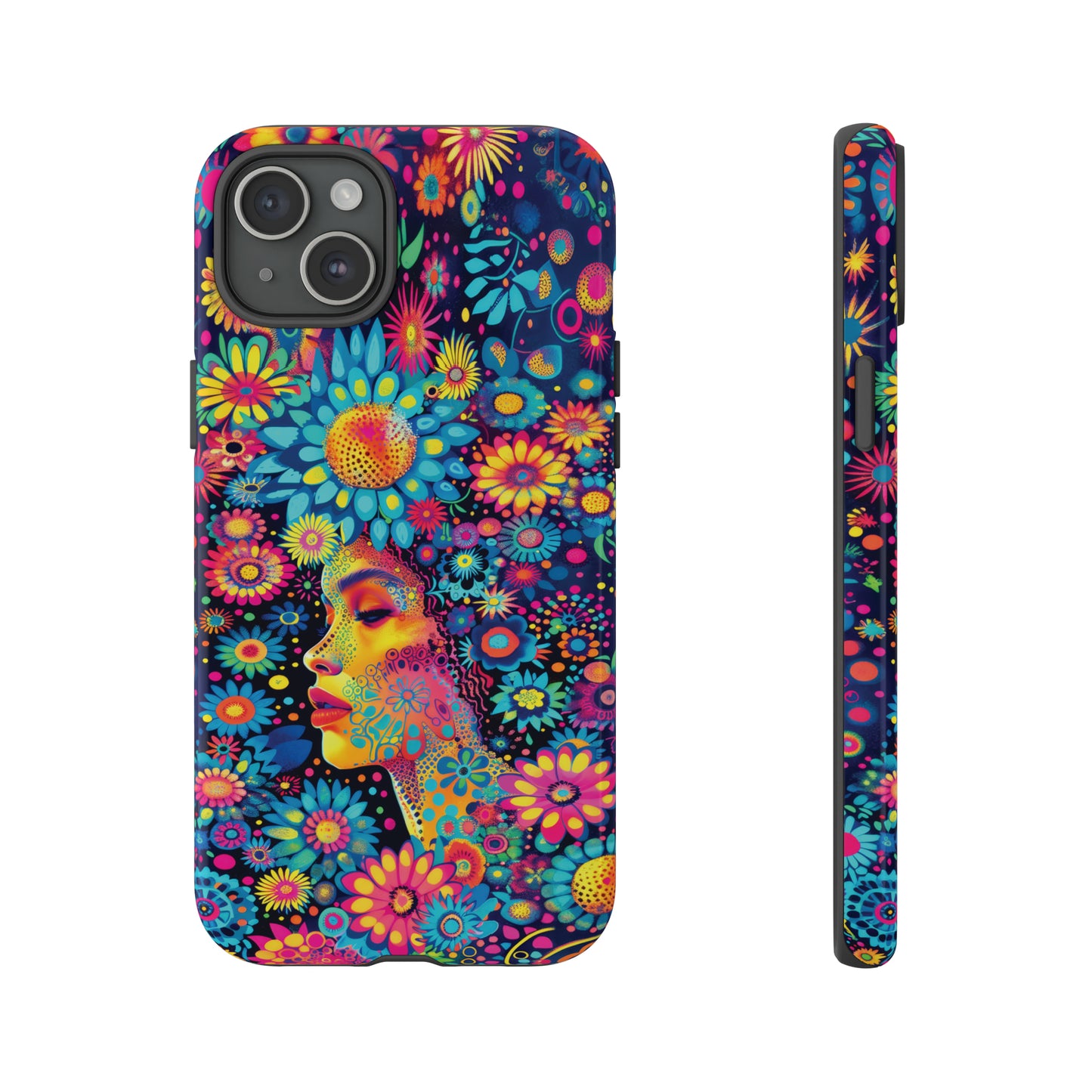 Phone Case, whimsical flower girl, Artistic design, Tough Case, Colorful flower fantasy design, iPhone 15, 14, 13, 12, 11, Samsung, Pixel
