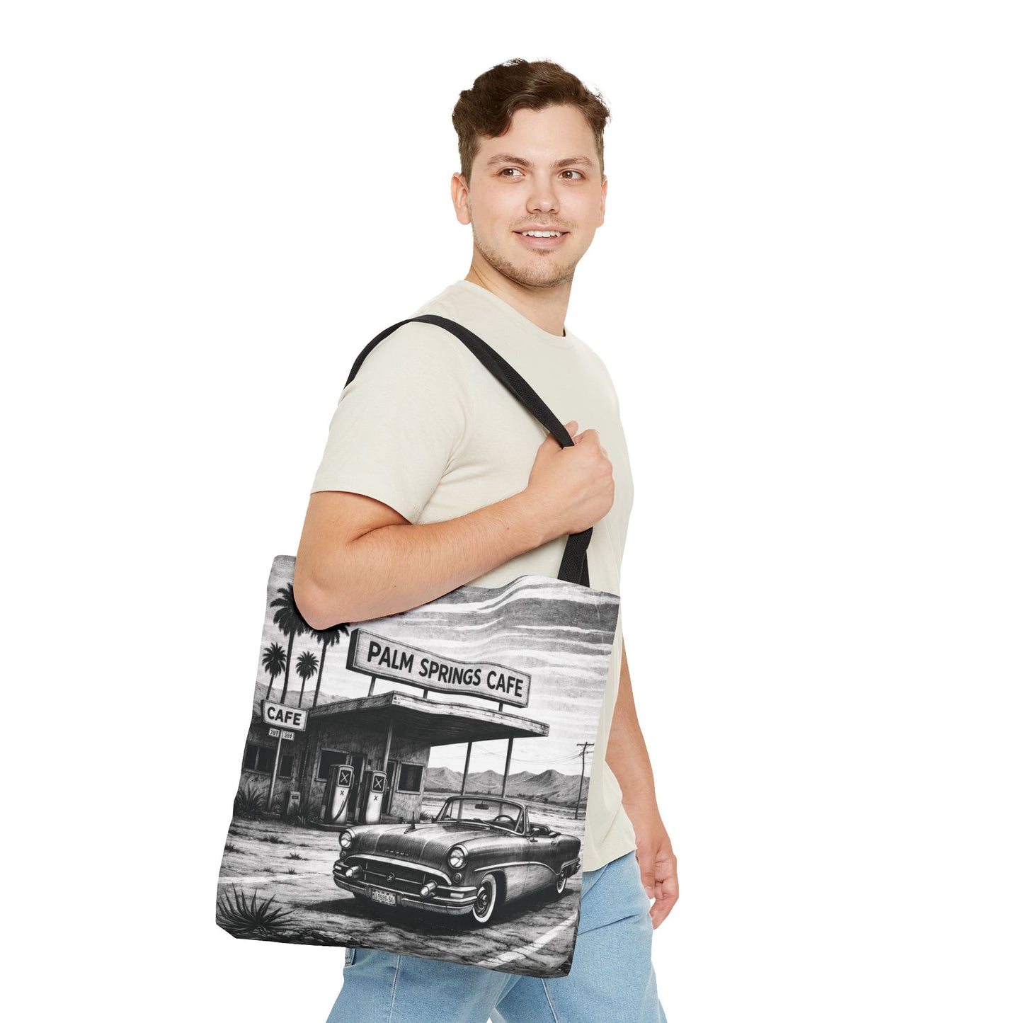 Vintage Palm Springs Cafe Tote Bag – Retro Diner Road Trip Canvas Tote