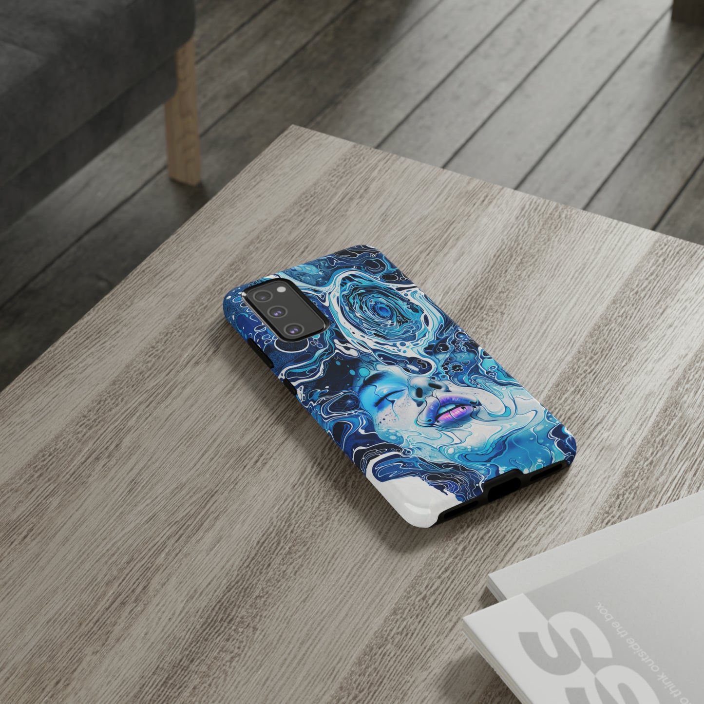 Phone Case, whimsical water fantasy design, blue woman in water, Artistic design, Tough Case, , iPhone 15, 14, 13, 12, 11, Samsung, Pixel